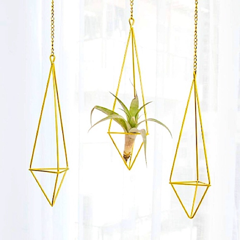 ✨NWT✨One Large Gold Hanging Air Plant Holder 🌱 Metal Himmeli Modern Geometric